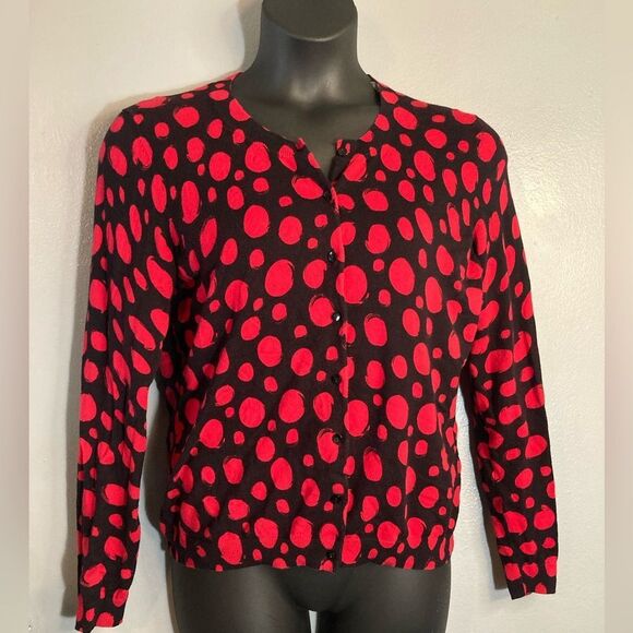Madison red and black polkadot button up sweater - Picture 1 of 6